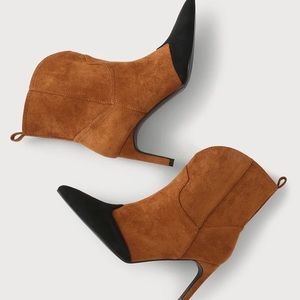 Chestnut Color Block Suede Pointed-Toe Ankle Booties